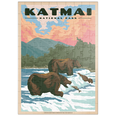 puzzleplate Katmai National Park - Fishing Bears At Brooks Falls, Vintage Travel Poster 100 Puzzle