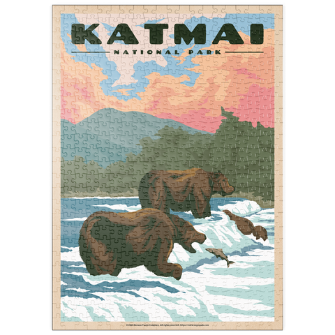 puzzleplate Katmai National Park - Fishing Bears At Brooks Falls, Vintage Travel Poster 500 Puzzle