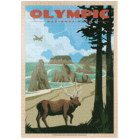 Darstellung des Puzzle-Motivs Olympic National Park - Wapiti at Ruby Beach, Vintage Travel Poster – Puzzleteile: 1000