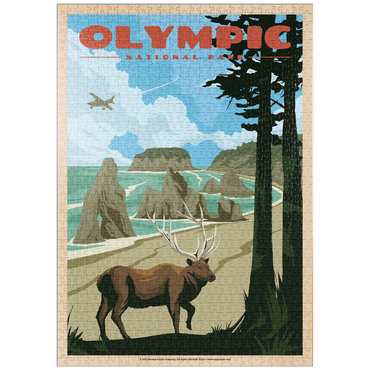puzzleplate Olympic National Park - Wapiti at Ruby Beach, Vintage Travel Poster 1000 Puzzle