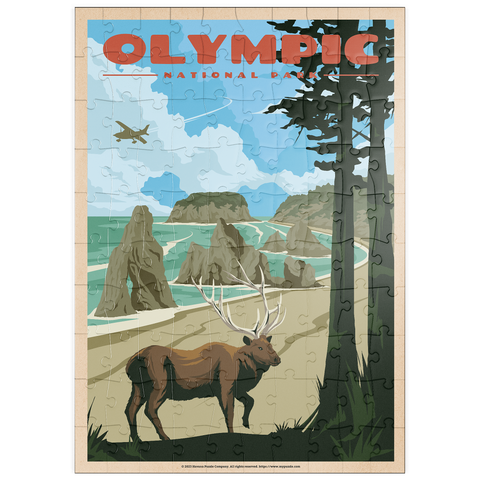 puzzleplate Olympic National Park - Wapiti at Ruby Beach, Vintage Travel Poster 100 Puzzle