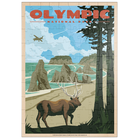 Darstellung des Puzzle Motivs Olympic National Park - Wapiti at Ruby Beach, Vintage Travel Poster - Puzzleteile: 100
