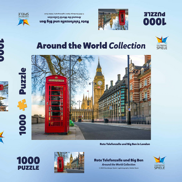 Rote Telefonzelle mit Big Ben in London  1000 Puzzle Schachtel 3D Modell