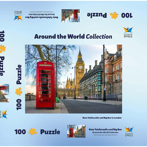 Rote Telefonzelle mit Big Ben in London  100 Puzzle Schachtel 3D Modell