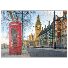 Darstellung des Puzzle-Motivs Rote Telefonzelle mit Big Ben in London – Puzzleteile: 200
