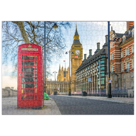 Darstellung des Puzzle Motivs Rote Telefonzelle mit Big Ben in London - Puzzleteile: 500
