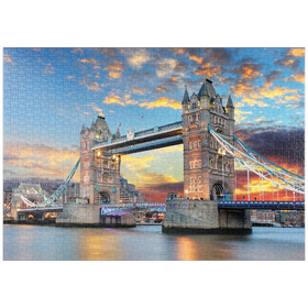 Darstellung des Puzzle-Motivs Tower Bridge in London im Sonnenuntergang – Puzzleteile: 1000