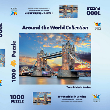 Tower Bridge in London im Sonnenuntergang 1000 Puzzle Schachtel 3D Modell