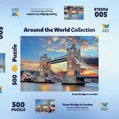 Tower Bridge in London im Sonnenuntergang 500 Puzzle Schachtel 3D Modell