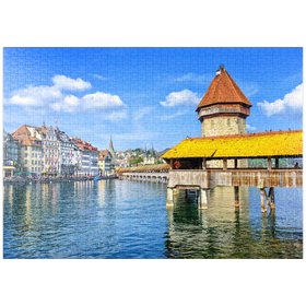 Darstellung des Puzzle-Motivs Wasserturm und Kapellbrücke in Luzern, Schweiz – Puzzleteile: 1000