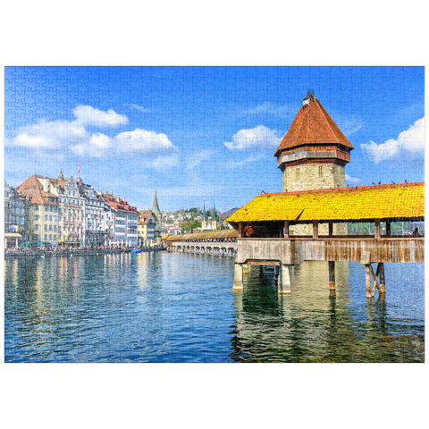 puzzleplate Wasserturm und Kapellbrücke in Luzern, Schweiz 1000 Puzzle