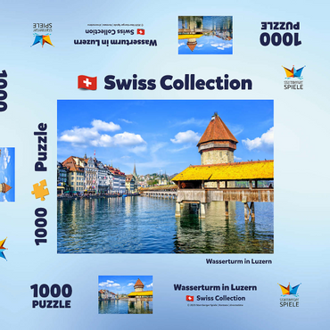 Wasserturm und Kapellbrücke in Luzern, Schweiz 1000 Puzzle Schachtel 3D Modell