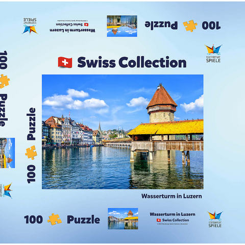 Wasserturm und Kapellbrücke in Luzern, Schweiz 100 Puzzle Schachtel 3D Modell