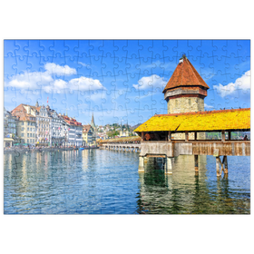 Darstellung des Puzzle-Motivs Wasserturm und Kapellbrücke in Luzern, Schweiz – Puzzleteile: 200