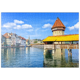 Darstellung des Puzzle Motivs Wasserturm und Kapellbrücke in Luzern, Schweiz - Puzzleteile: 500