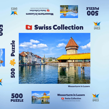 Wasserturm und Kapellbrücke in Luzern, Schweiz 500 Puzzle Schachtel 3D Modell