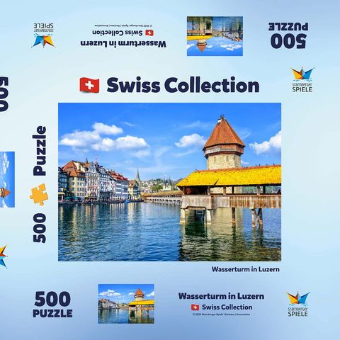 Wasserturm und Kapellbrücke in Luzern, Schweiz 500 Puzzle Schachtel 3D Modell