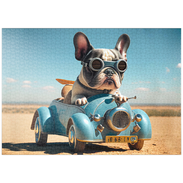 puzzleplate Lustige Bulldogge fährt Auto 1000 Puzzle