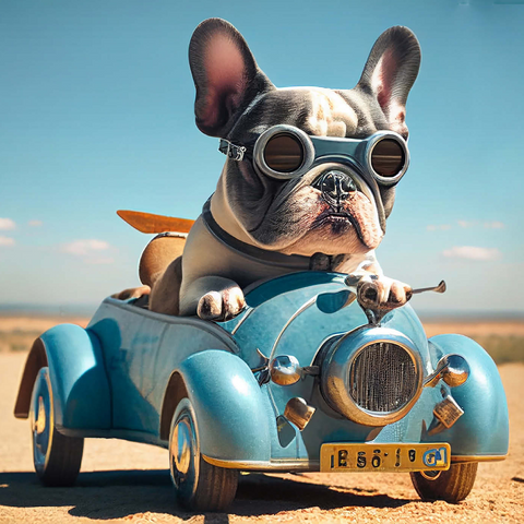 Lustige Bulldogge fährt Auto 1000 Puzzle 3D Modell