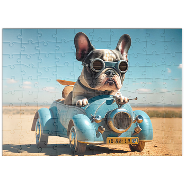 puzzleplate Lustige Bulldogge fährt Auto 100 Puzzle
