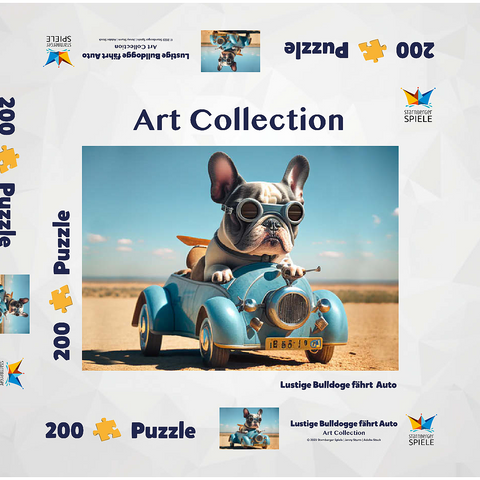 Lustige Bulldogge fährt Auto 200 Puzzle Schachtel 3D Modell