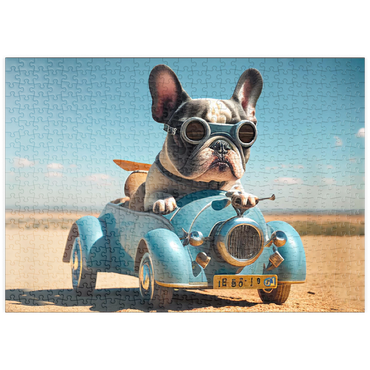 puzzleplate Lustige Bulldogge fährt Auto 500 Puzzle