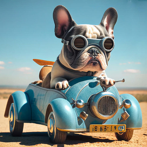 Lustige Bulldogge fährt Auto 500 Puzzle 3D Modell