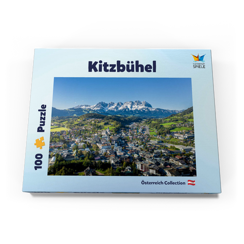 Panorama-Blick auf Kitzbühel in Tirol, Österreich 100 Puzzle Schachtel Ansicht3