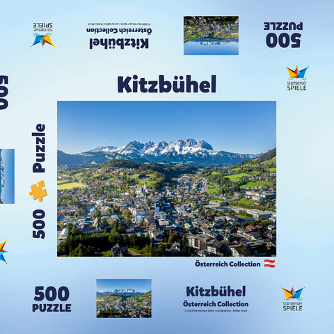 Panorama-Blick auf Kitzbühel in Tirol, Österreich 500 Puzzle Schachtel 3D Modell