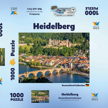 Blick auf Heidelberg - Altstadt, Alte Brücke und Schloss 1000 Puzzle Schachtel 3D Modell