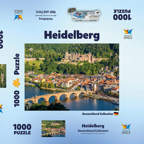 Blick auf Heidelberg - Altstadt, Alte Brücke und Schloss 1000 Puzzle Schachtel 3D Modell