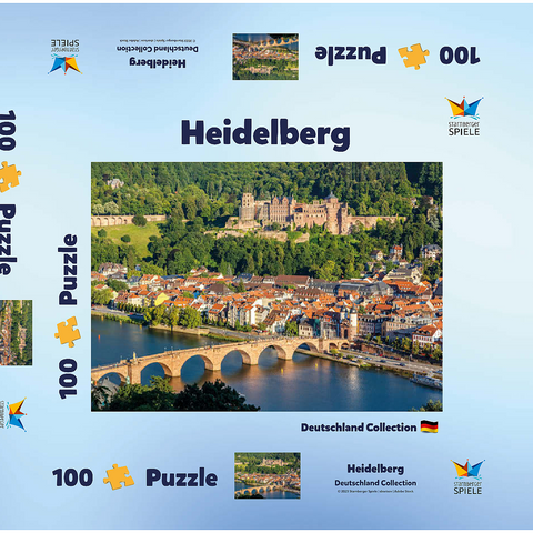 Blick auf Heidelberg - Altstadt, Alte Brücke und Schloss 100 Puzzle Schachtel 3D Modell