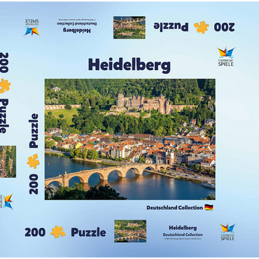Blick auf Heidelberg - Altstadt, Alte Brücke und Schloss 200 Puzzle Schachtel 3D Modell