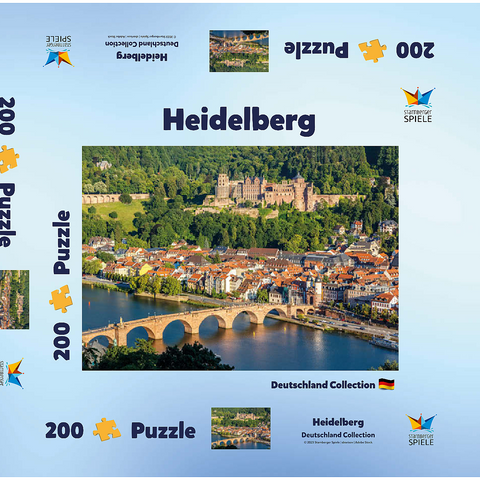 Blick auf Heidelberg - Altstadt, Alte Brücke und Schloss 200 Puzzle Schachtel 3D Modell