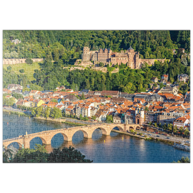 Darstellung des Puzzle Motivs Blick auf Heidelberg - Altstadt, Alte Brücke und Schloss - Puzzleteile: 500