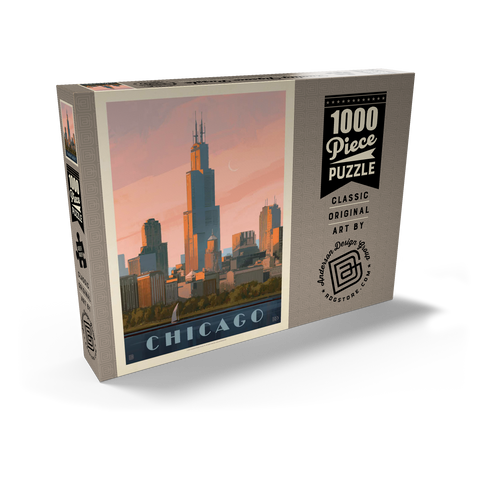 Chicago Skyline: Lake Michigan, Vintage Poster 1000 Puzzle Schachtel Ansicht2