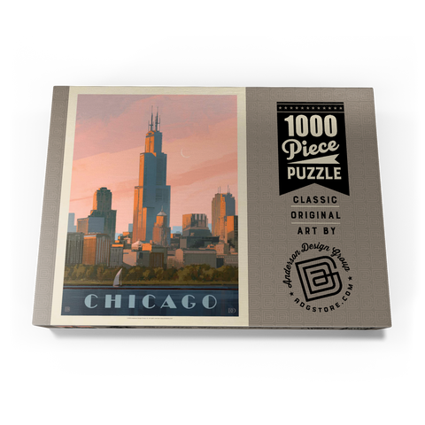 Chicago Skyline: Lake Michigan, Vintage Poster 1000 Puzzle Schachtel Ansicht3