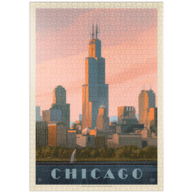 Darstellung des Puzzle-Motivs Chicago Skyline: Lake Michigan, Vintage Poster – Puzzleteile: 1000