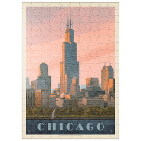 Darstellung des Puzzle-Motivs Chicago Skyline: Lake Michigan, Vintage Poster – Puzzleteile: 200