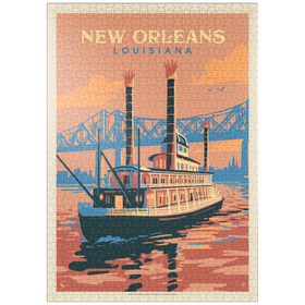 Darstellung des Puzzle-Motivs New Orleans: Sunset River Cruise, Vintage Poster – Puzzleteile: 1000