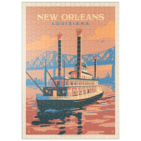Darstellung des Puzzle Motivs New Orleans: Sunset River Cruise, Vintage Poster - Puzzleteile: 500