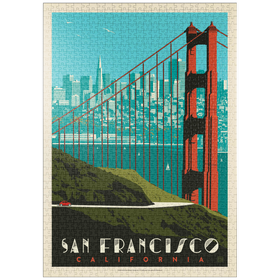 Darstellung des Puzzle-Motivs San Francisco: Golden Gate Bridge Skyline, Vintage Poster – Puzzleteile: 1000