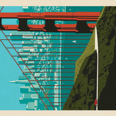 San Francisco: Golden Gate Bridge Skyline, Vintage Poster 1000 Puzzle 3D Modell