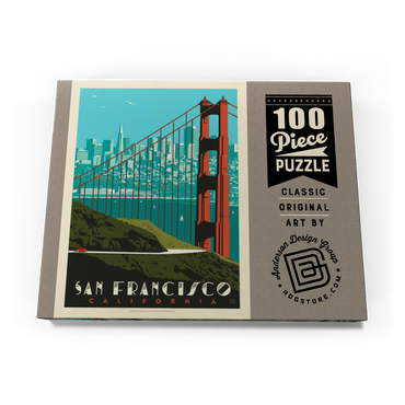 San Francisco: Golden Gate Bridge Skyline, Vintage Poster 100 Puzzle Schachtel Ansicht3