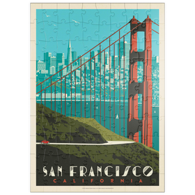 Darstellung des Puzzle-Motivs San Francisco: Golden Gate Bridge Skyline, Vintage Poster – Puzzleteile: 100