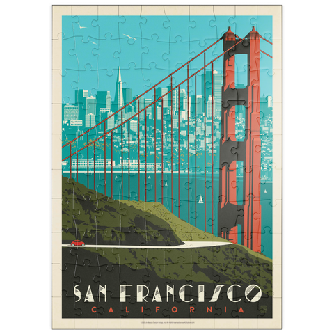 puzzleplate San Francisco: Golden Gate Bridge Skyline, Vintage Poster 100 Puzzle