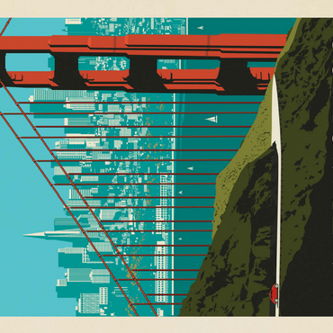 San Francisco: Golden Gate Bridge Skyline, Vintage Poster 100 Puzzle 3D Modell