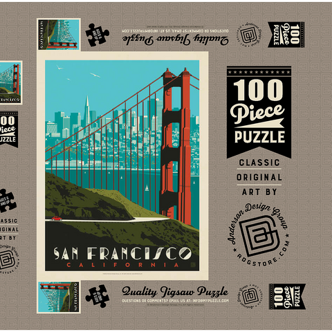 San Francisco: Golden Gate Bridge Skyline, Vintage Poster 100 Puzzle Schachtel 3D Modell