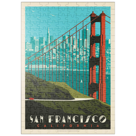 Darstellung des Puzzle-Motivs San Francisco: Golden Gate Bridge Skyline, Vintage Poster – Puzzleteile: 200