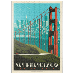 Darstellung des Puzzle Motivs San Francisco: Golden Gate Bridge Skyline, Vintage Poster - Puzzleteile: 500